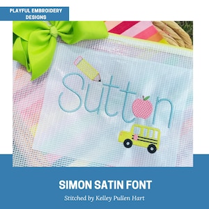 Simon Satin Stitch Embroidery Font, Handwriting Satin Stitch Machine Embroidery Font, Playful Embroidery font, bx included