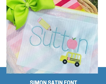 Simon Satin Stitch Embroidery Font, Handwriting Style (bx Included)