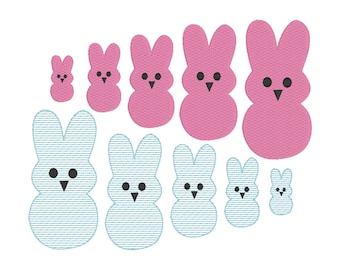 Single Easter Bunny Machine Embroidery Design, Sketch and Fill Design Easter Bunny, Peep Style Embroidery Design, Quick Stitch Embroidery