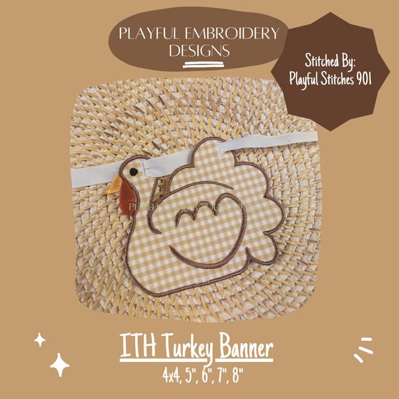 In The Hoop Turkey Banner Machine Embroidery Design (Digital File)