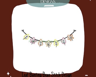 Fall Leaf Bunting Machine Embroidery Design, Bean Stitch (Digital Download)