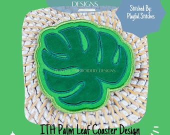 In The Hoop Palm Leaf Coaster, Machine Embroidery Design (Digital Download)