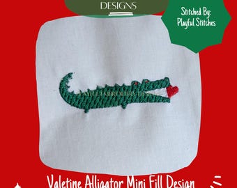 Valentine Alligator Embroidery Design, Hearts, Mini Fill (Digital Download)