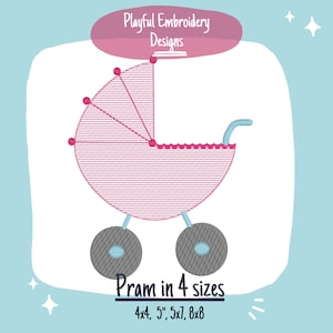 Baby Carriage Sketch Machine Embroidery Design, Baby Pram Embroidery Design, Baby Stroller Design, Sketch Design