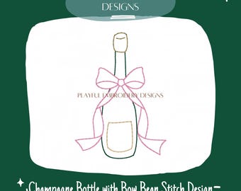 Quick Stitch Champagne Bottle with Bow Bean Stitch Embroidery Design (Digital File)