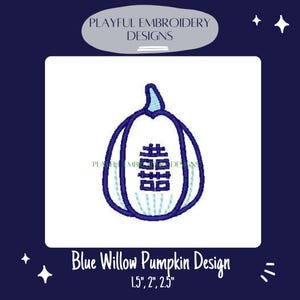 Double Happiness Pumpkin Machine Embroidery Design, Chinoiserie Pumpkin Embroidery Design, Blue Willow Pumpkin Design