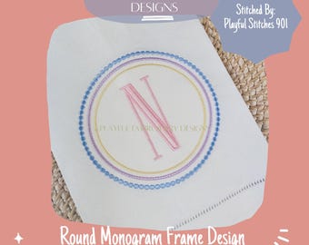 Round Monogram Frame Embroidery Design, Three Color (Digital File)