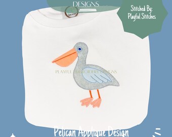 Diseño de bordado con aplique de pelícano, punto de frijol, diseño playero (descarga digital)