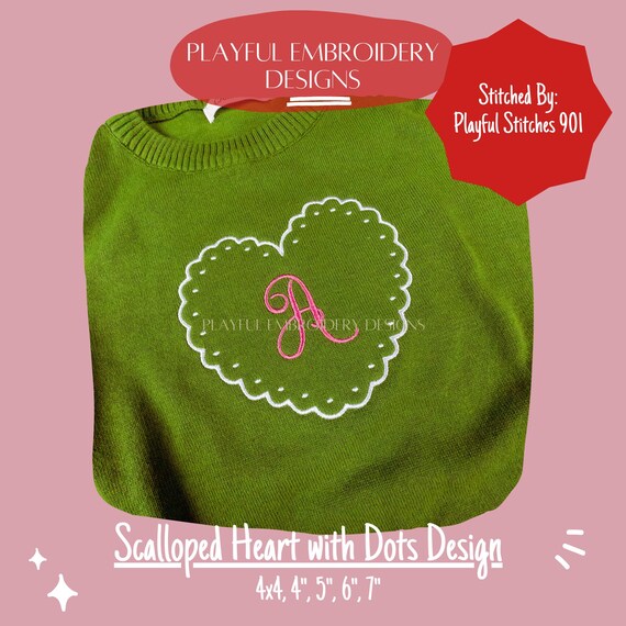 Scalloped Heart Satin Stitch Design, Valentine's Heart Machine