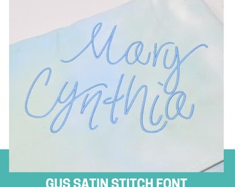 Fuente de bordado Gus Satin Stitch, fuente de escritura a mano divertida (archivo digital)