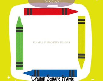 Crayon Frame Embroidery Design, Back to School Machine Embroidery Design, Preschool Crayon Design, Preschool Monogram Frame