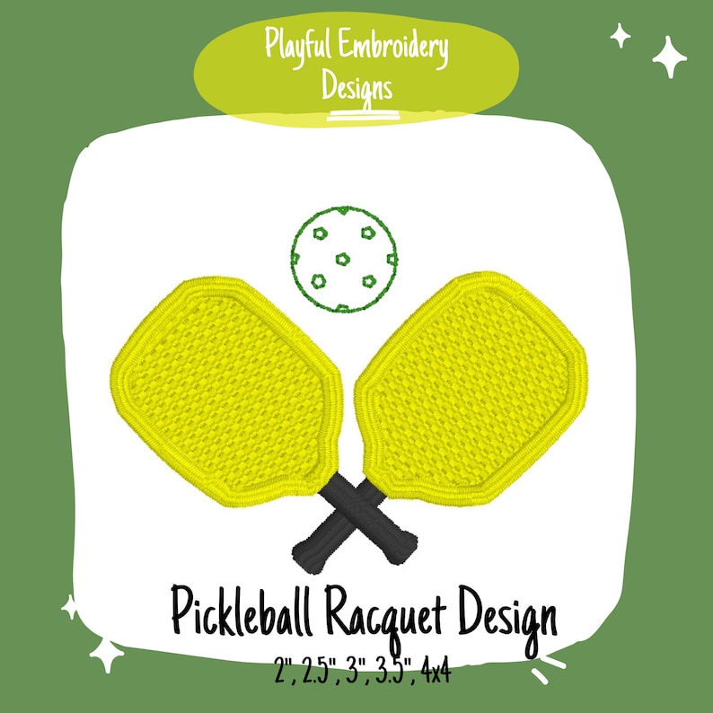 Motif de broderie Pickleball, Raquette de pickleball brodée Motif de broderie Machine, Pickleball et raquette de pickleball brodés image 1
