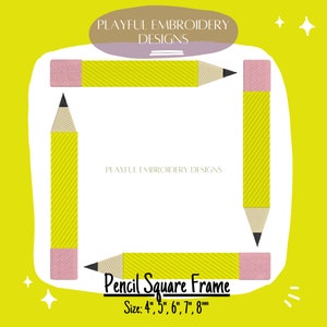 Pencil Square Monogram Frame for Machine Embroidery, Back to School Monogram Frame Design, Pencil Frame Design, Back to School Design
