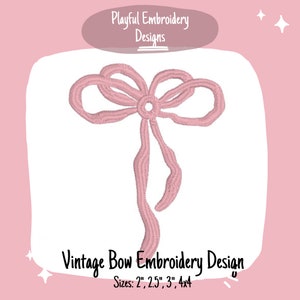 Vintage Inspired Bow Machine Embroidery Design, Satin Stitch Bow Embroidery Design, Side Bow Embroidery Design