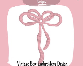 Vintage Inspired Bow Machine Embroidery Design, Satin Stitch Bow Embroidery Design, Side Bow Embroidery Design