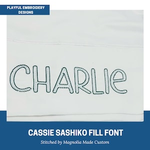 Cassie Sashiko Fill Outline Font Design, Bean Stitch Machine Embroidery Font, 1&quot;, 1.5&quot;, 2&quot;, 2.5&quot;, 3&quot; font size, BX Monogram Font