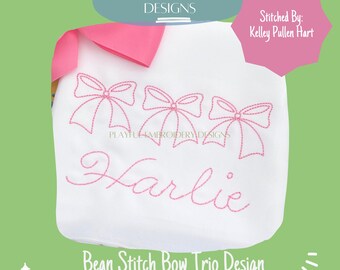 Vintage Bow Trio Machine Embroidery Design, Bean Stitch (Digital Download)