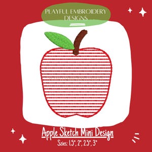 Apple Sketch Mini Machine Embroidery Design, Apple Mini Design, Sketch Apple Design, Back to School Embroidery Design