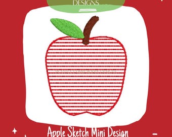 Apple Sketch Mini Machine Embroidery Design, Apple Mini Design, Sketch Apple Design, Back to School Embroidery Design