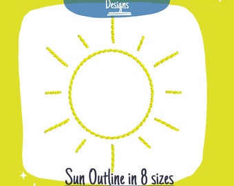 Sun Outline Machine Embroidery Design, Quick Stitch Sun Embroidery Design, Sunshine Back Stitch Design