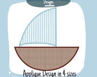 Sailboat Applique Machine Embroidery Design, Summer Nautical (Digital Download)