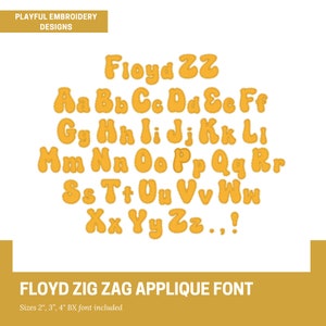 Retro Applique Monogram Design, Zig Zag Funky Applique Machine Embroidery Font, 2&quot;, 3&quot;, 4&quot; font size, BX Monogram Font, Groovy Applique Font