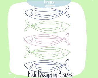 Haricots empilées motif de broderie Machine contour poisson, motif de broderie cinq poissons contours, motif poisson Quick Stitch