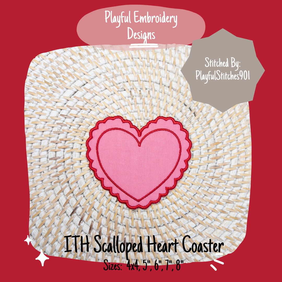 ITH Scalloped Heart Coaster Embroidery Design (digital Download) - Etsy