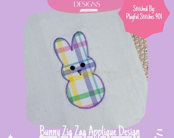 Zig Zag Stitch Easter Bunny Applique, Machine Embroidery Design (Digital File)
