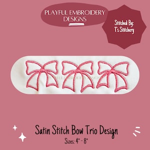 Satin Stitch Bow Trio Design, Bow Trio Machine Embroidery Design, Vintage Bow Design