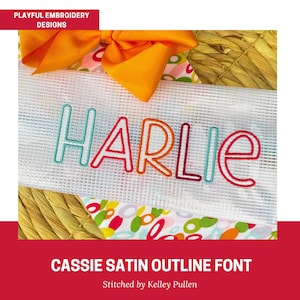 Cassie Satin Stitch Outline Font Design, Satin Stitch Machine Embroidery Font,  1.5&quot;, 2&quot;, 2.5&quot;, 3&quot; font size, BX Font, Type Font, Print Font