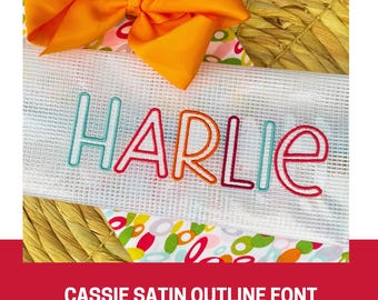 Cassie Satin Stitch Embroidery Font, Outline Design (BX Font)