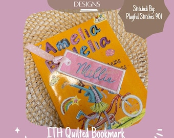 Quilted Bookmark Machine Embroidery Design, ITH Bag Tag (Digital File)