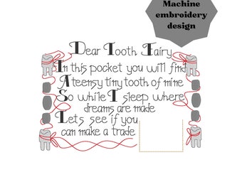 Tooth Fairy Pillow Embroidery Design, 5x7, Vintage Inspired Tooth Fairy Pillow Front, Machine Embroidery Design