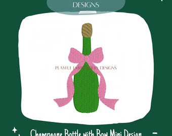 Champagne Bottle with Bow Mini Design for Machine Embroidery (Digital File)
