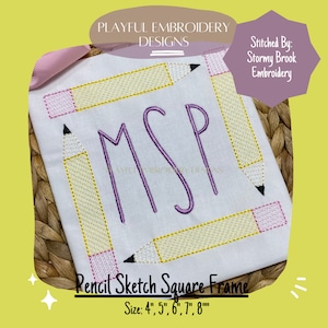 Pencil Sketch Square Monogram Frame for Machine Embroidery, Back to School Monogram Frame Design, Pencil Frame Design, Back to School Design