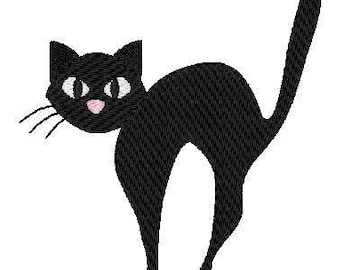 Diseño de bordado a máquina de gato espeluznante, diseño de gato de Halloween
