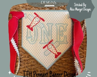 In The Hoop Pennant Banner Machine Embroidery Design, Simple ITH Pennant Banner, 4x4, 5x7, 6x10, 8x8