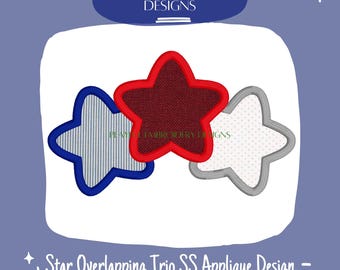 Overlapping Star Trio Satin Stitch Applique Machine Embroidery Design (Digital Download)