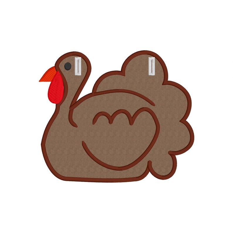 May include: A brown turkey with a red wattle and a brown body. The turkey is facing left and has a large, brown tail.