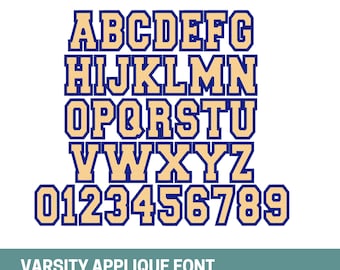 Varsity Satin Stitch Applique Font, Varsity Machine Embroidery Design (2.5-4 inch) (Digital Download)