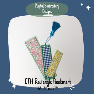 In The Hoop Bookmark Machine Embroidery Design, Simple ITH Bookmark, Rectangle Bookmark, Long Bag Tag, 4x4, 5x7 hoop