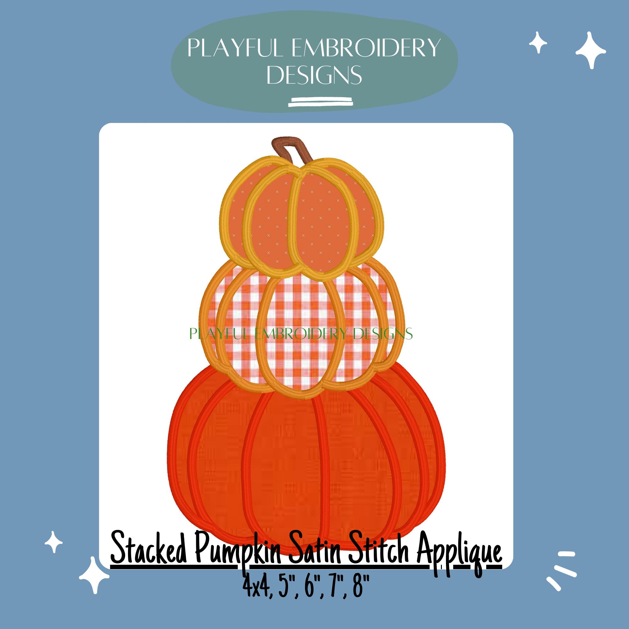 Stacked Pumpkin Trio Satin Stitch Applique, Machine Embroidery Design ...