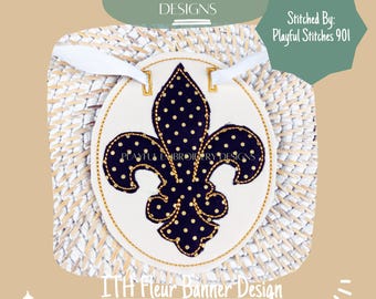 Diseño de bordado de máquina de banner Fleur de Lis, ITH Mardi Gras (descarga digital)