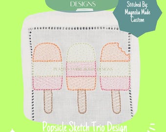 Popsicle Trio Sketch Embroidery Design, Summer Ice Pop (Digital Download)