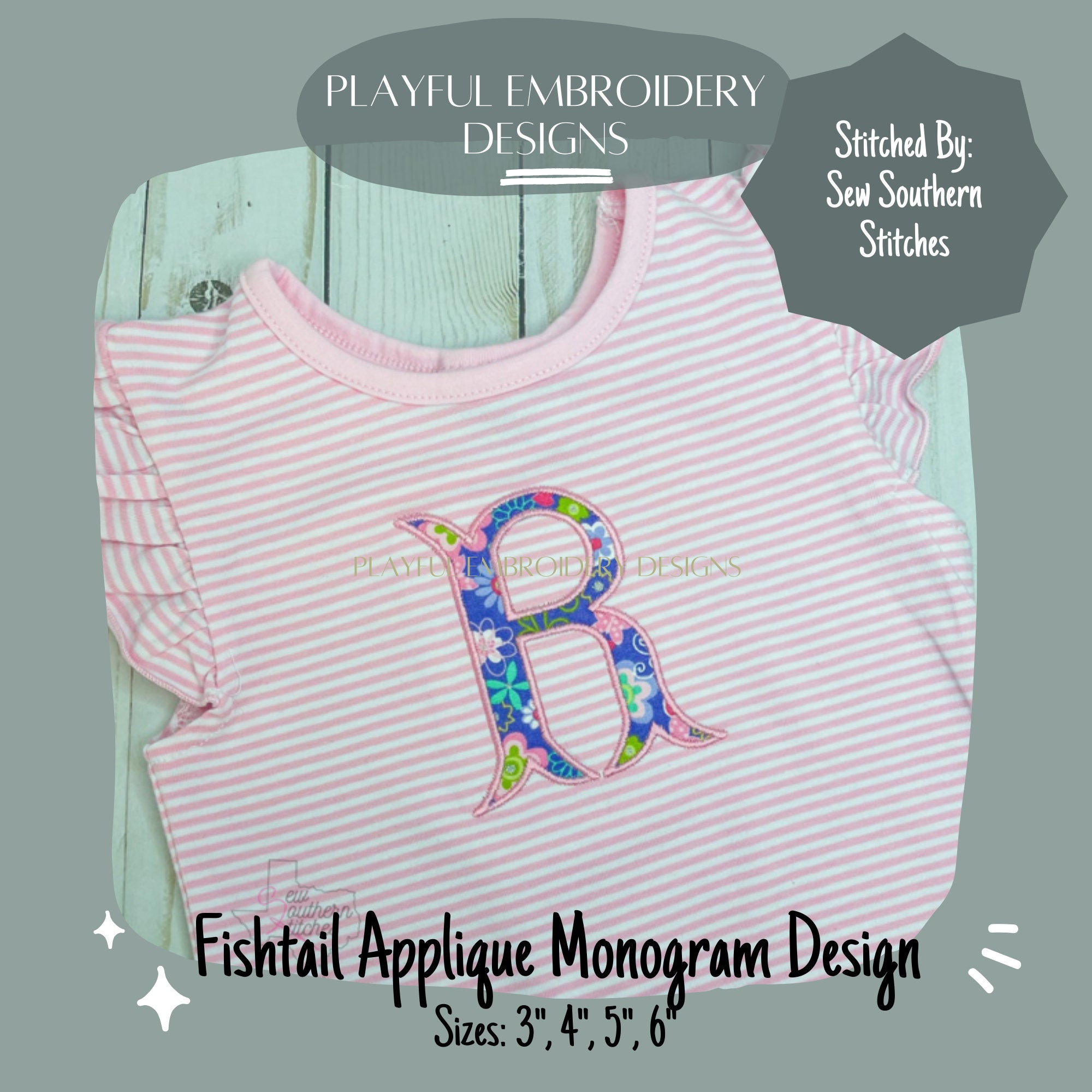 Fishtail Applique Monogram, Satin Stitch Embroidery Font (digital ...