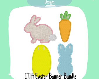 In The Hoop Easter Banner Machine Embroidery Design, ITH Spring Banner Design, ITH Easter Banner, ITH Easter Bundle