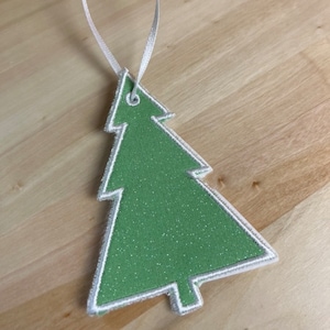 In The Hoop Christmas Tree Ornament Machine Embroidery Design, Simple ITH Tree Gift Tag, 4x4, 5x7