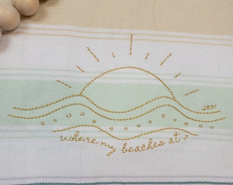 Beach, Waves, and Sun Scene Machine Embroidery Design, Beach Embroidery Design, Summer Embroidery Design