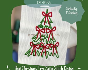 Satin Stitch Bow Christmas Tree Machine Embroidery Design (Digital File)
